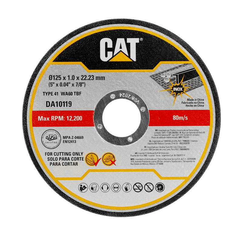 CAT Abrasive Flat Metal & INOX 125mm Cutting Disc - 10 Pack - DA10119