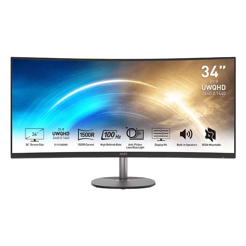 MSI PRO MP341CQ 34Ã¢â¬Â³ VA Ultrawide Curved Pro Monitor (1500R, 3440x1440, 1ms, 100Hz)