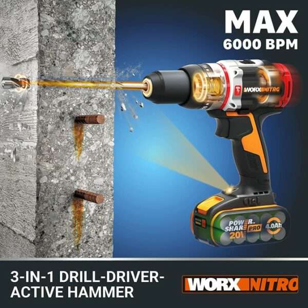 Worx 20V Slammer 3 in 1 Hammer Drill Kit - WX354.1