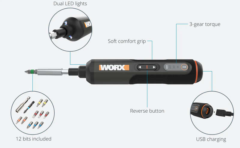 Worx 4V Electronic Screwdriver Set - WX240