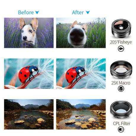 Apexel - Mobile Phone Clip-on 6-in-1 Camera Lens Kit