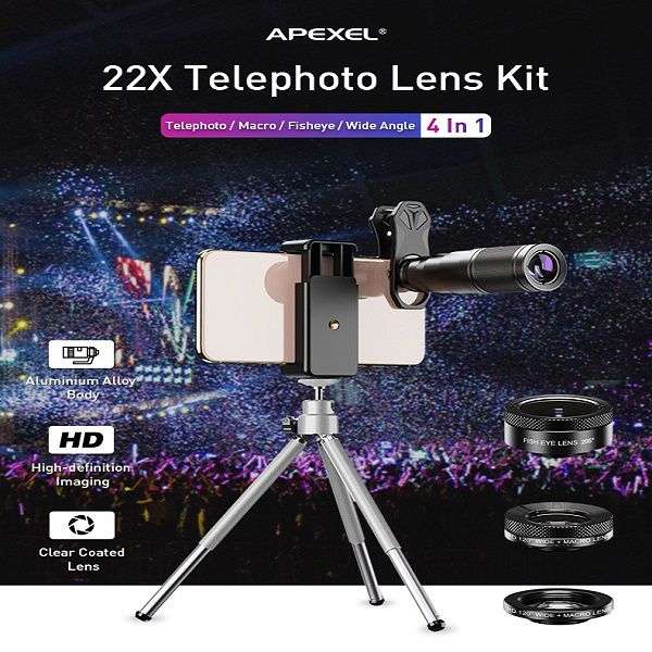 APEXEL Premium Metal Zoom 22 X Telephoto 4 IN 1 Lens Kit