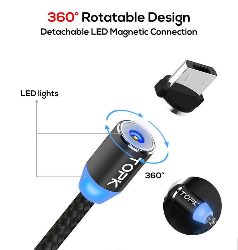 1m charging cable with magnetic heads for 8-pin (iPhone), C-type and micro-USB
