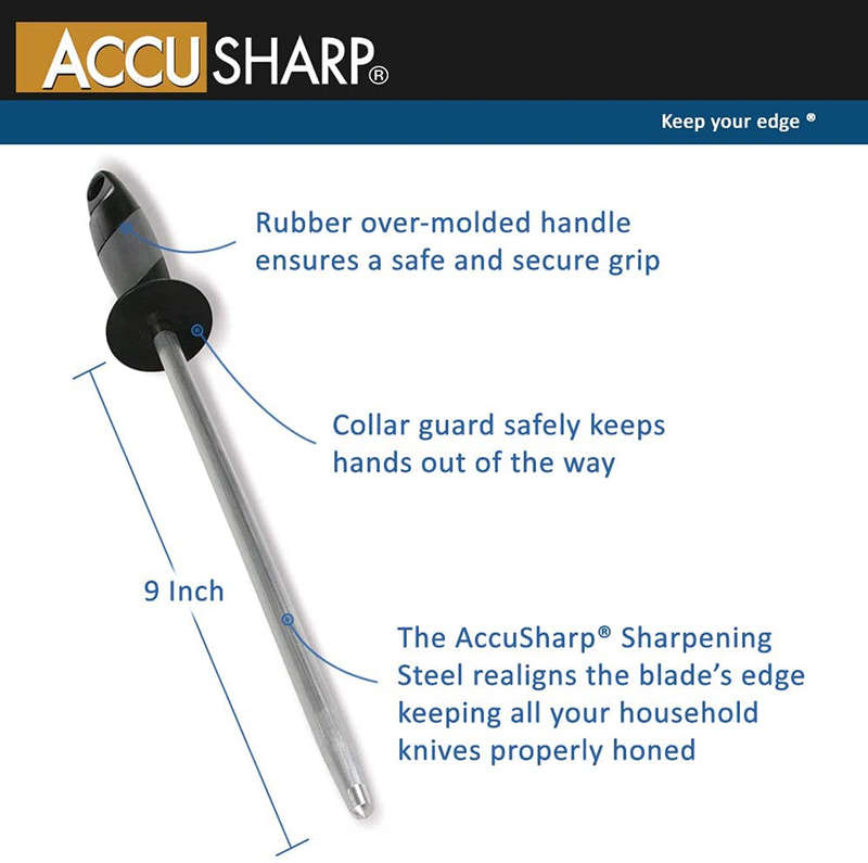 ACCUSHARP SHARPENING STEEL 9" - RUBBER GRIP