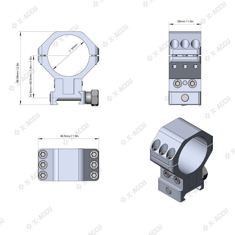VECTOR OPTICS  PICATINNY RINGS 34MM 40MOA