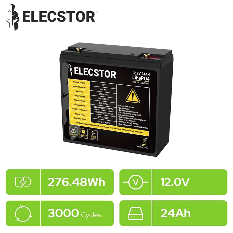 ELECSTOR 12.8V 24AH LIFEPO4 BATTERY