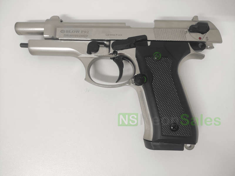BLOW F92 BLANK GUN - SATIN W/ BLACK GRIPS & TRIM