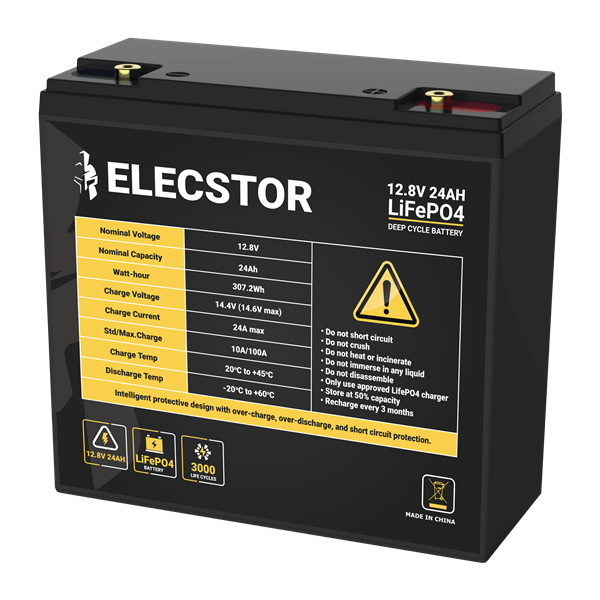 ELECSTOR 12.8V 24AH LIFEPO4 BATTERY