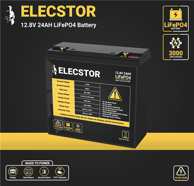 ELECSTOR 12.8V 24AH LIFEPO4 BATTERY