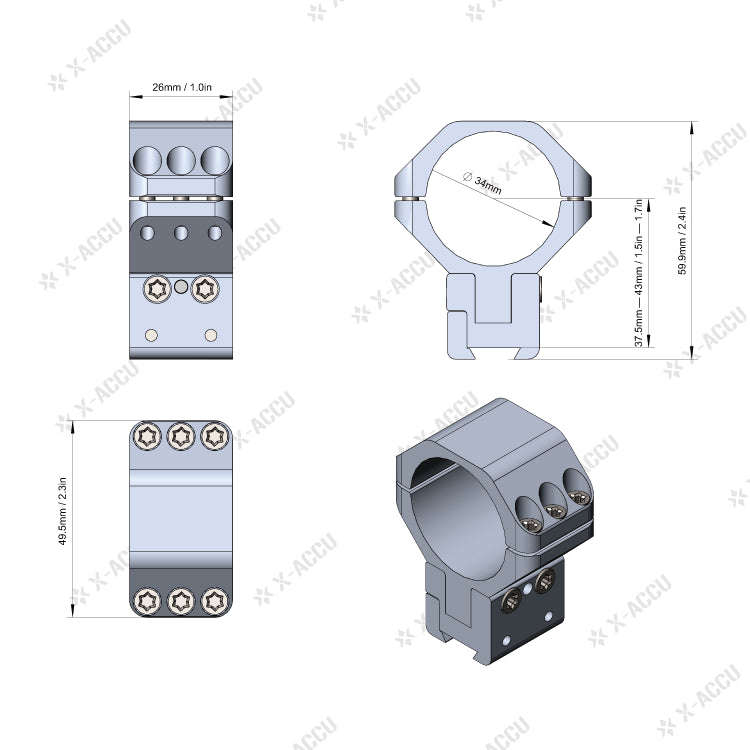VECTOR OPTICS DOVETAIL RINGS 34MM XARS-3055