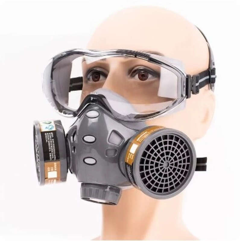 GAS MASK WITH SAFETY GOOGLES & DUST RESPIRATOR
