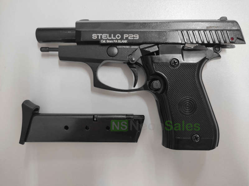 STELLO P29 BLANK GUN +10 BLANKS +HOLSTER + TEARGAS