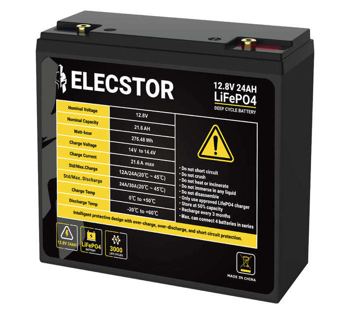 ELECSTOR 12.8V 24AH LIFEPO4 BATTERY