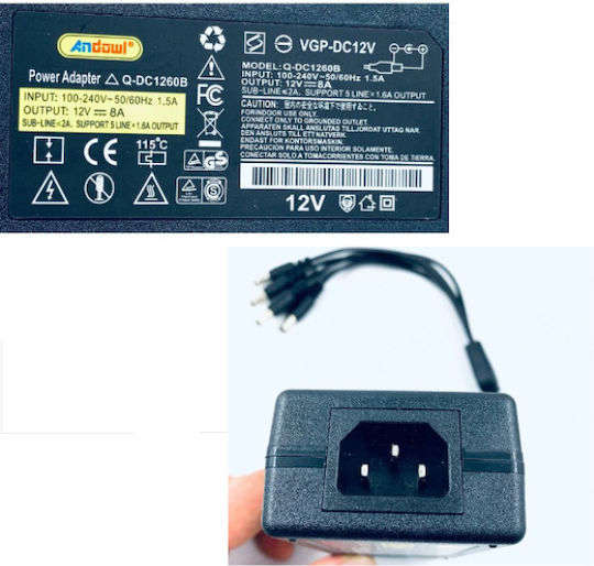 ANDOWL Q-DC1266 POWER ADAPTER-12V 8A 5-IN-1 AC/D