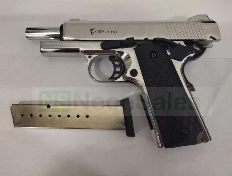 KUZEY 911SX #2 BLANK GUN - CHROME W/ BLACK TRIM