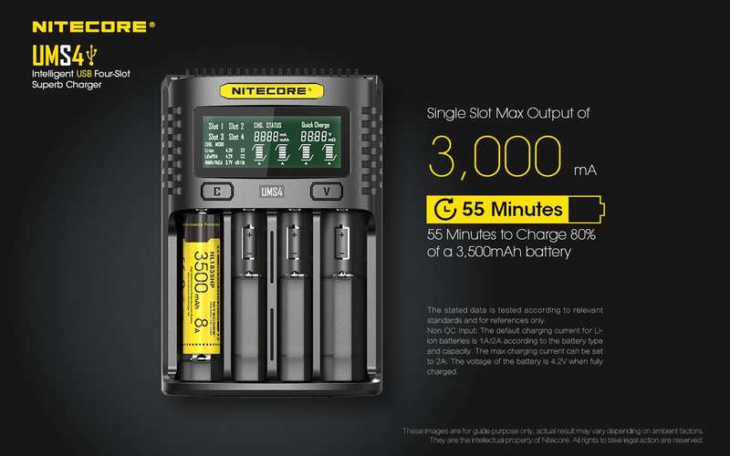 NITECORE UMS4  BATTERY CHARGER - 4 SLOT, MINI-USB