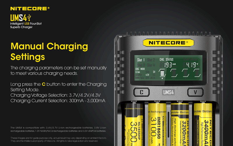 NITECORE UMS4  BATTERY CHARGER - 4 SLOT, MINI-USB