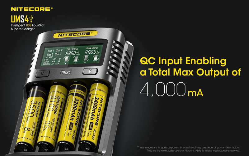 NITECORE UMS4  BATTERY CHARGER - 4 SLOT, MINI-USB