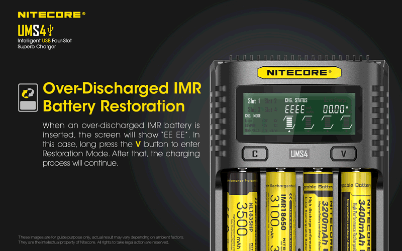 NITECORE UMS4  BATTERY CHARGER - 4 SLOT, MINI-USB