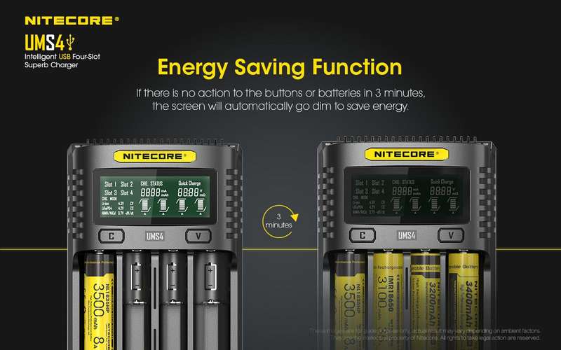 NITECORE UMS4  BATTERY CHARGER - 4 SLOT, MINI-USB