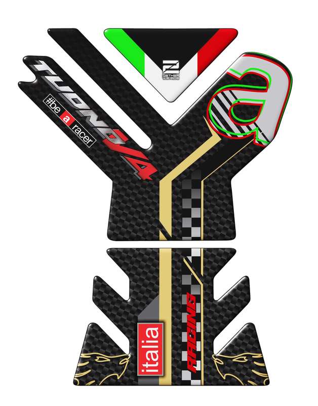 Aprilia Tuono Motor Bike Tank Pad. V4 2023 Gold and Black Carbon Fibre .  # be a Racer Tank Pad P...