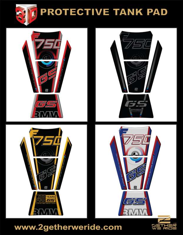 BMW F 750 GS Motor Bike Tank Pad. White, Blue and Red BMW Motor Bike Tank Pad / Protector