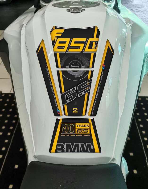 BMW F 850 GS Yellow Motor Bike Tank Pad. 40 Years BMW Motor Bike Tank Pad / Protector. Limited Ed...