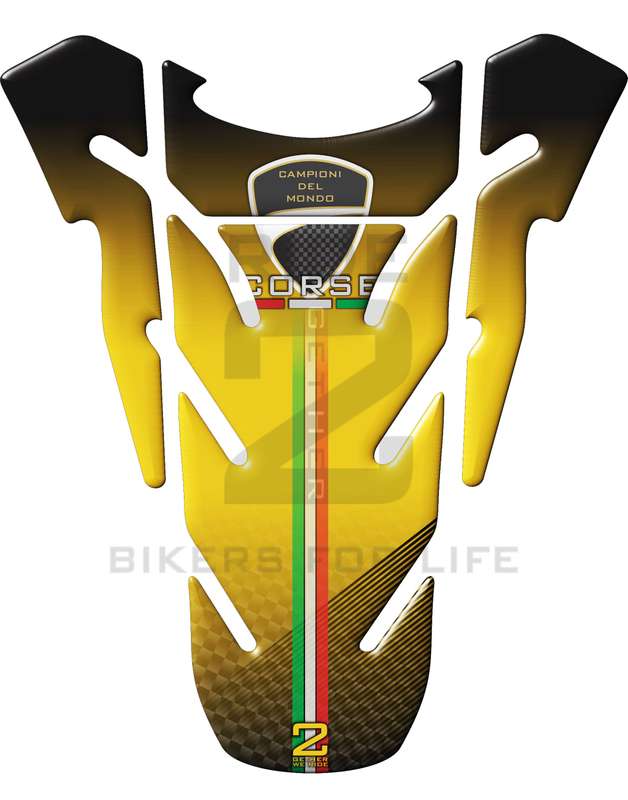 Ducati Coarse Yellow, Black and Carbon Fibre  Motor Bike Tank Pad Protector. A Universal Fit Duca...