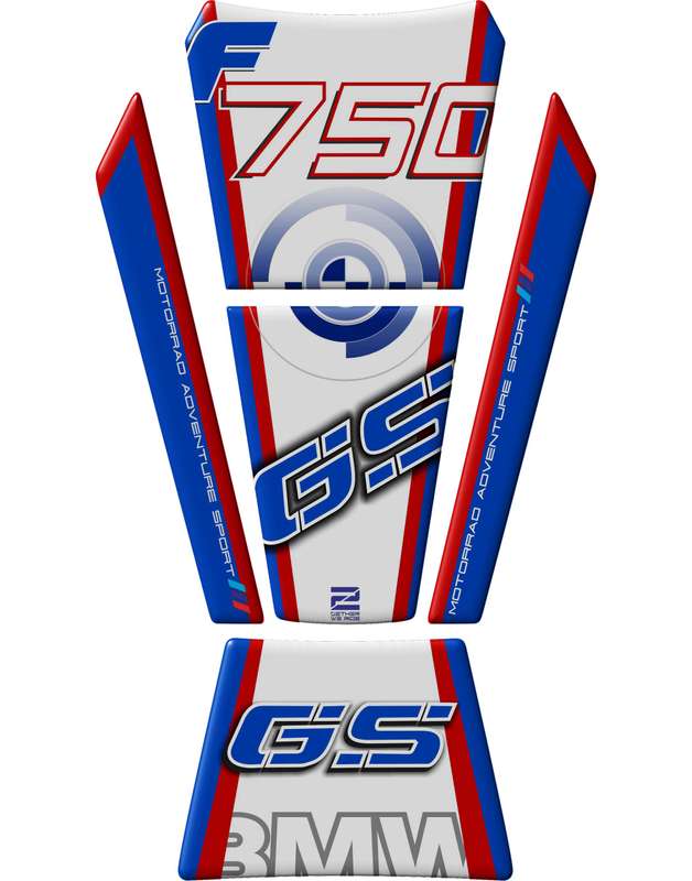 BMW F 750 GS Motor Bike Tank Pad. White, Blue and Red BMW Motor Bike Tank Pad / Protector