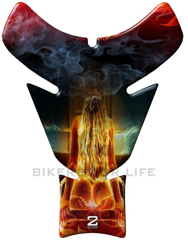 Universal Fit Fire and Ice Neon Flaming Lady Motor Bike Tank Pad Protector. A Street Pad which fi...