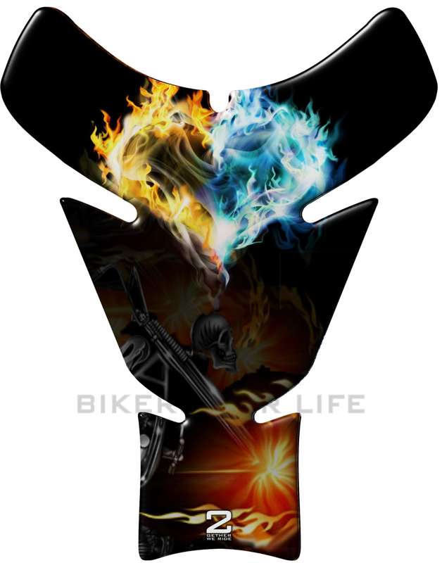 Universal Fit Fire and Ice Heart breaking Skull Motor Bike Tank Pad Protector. A Street Pad which...