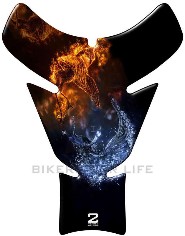 Fire and Ice Flaming Phoenix and Spiritual Swan Motor Bike Tank Pad Protector. A Street Pad which...