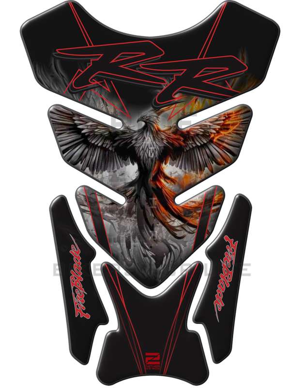 Motor Bike Tank Pad- Honda CBR Fireblade RR. Black with Fiery Phoenix. Protective Tank Pad. Unive...