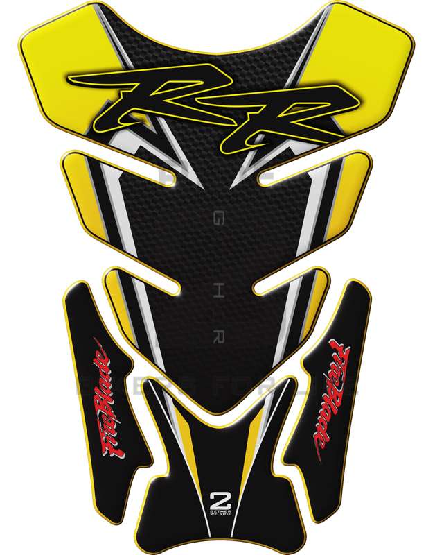 Motor Bike Tank Pad- Honda CBR Fireblade RR. Yellow and Black and Carbon Fibre. Protective Tank P...