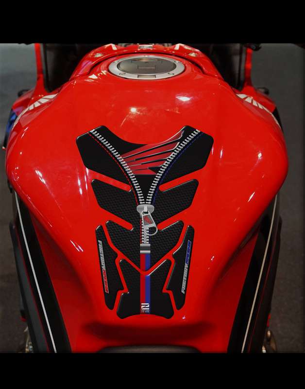 Honda Motor Bike Tank Pad. Red, Blue and White with Black Carbon Fibre universal fit Motorcycle T...