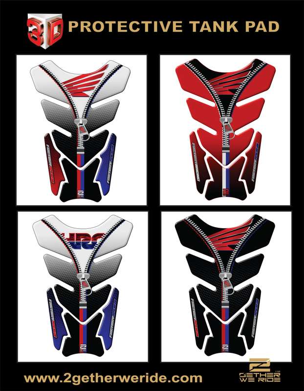 Honda Motor Bike Tank Pad. Red, Blue and White with Black Carbon Fibre universal fit Motorcycle T...