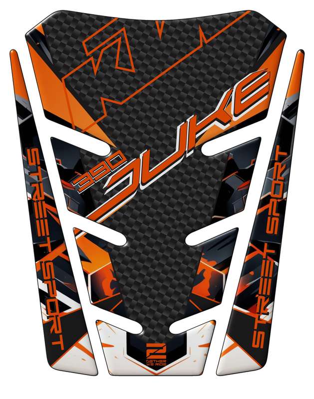 KTM 390 Duke Motor Bike Tank Pad. Orange White and Black Carbon Fibre 390 Duke Universal Fit Tank...