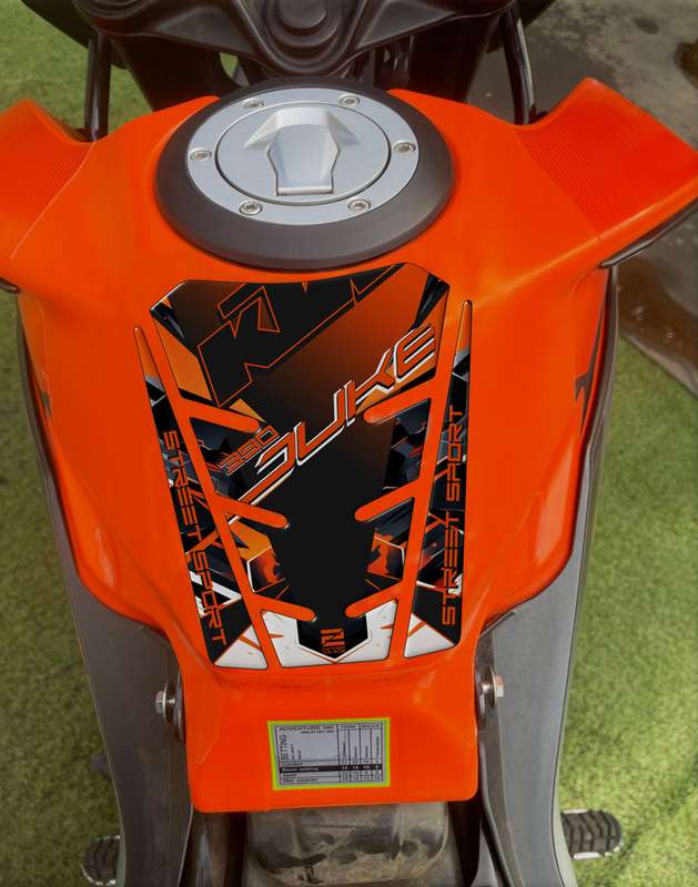 KTM 390 Duke Motor Cycle Tank Pad. Orange White, Blue and Black. Bike Tank Pad KTM 390 Duke -2025
