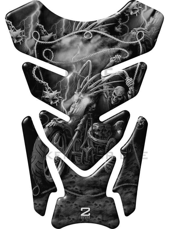 Universal Fit Black Ghost Reaper Motor Bike Tank Pad Protector. A Street Pad which fits most moto...