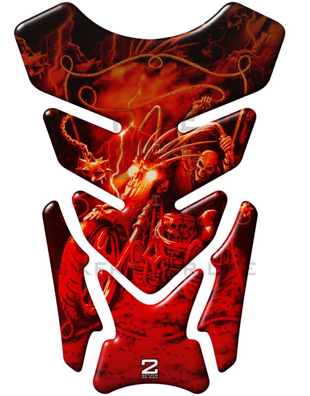 Universal Fit Red Ghost Reaper Motor Bike Tank Pad Protector. A Street Pad which fits most motorc...