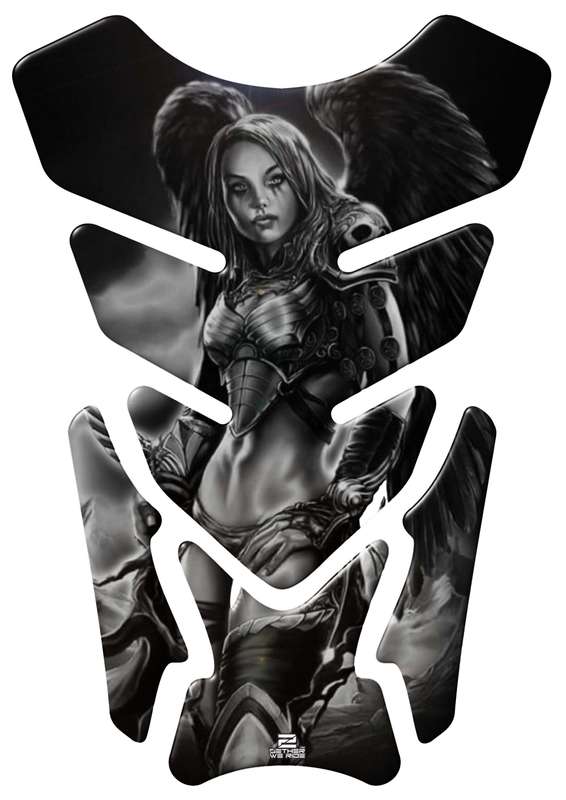 Motor Bike Tank Pad. Black Amazon Warrior with Angelic Wings. Universal Fit. A Street Pad which f...