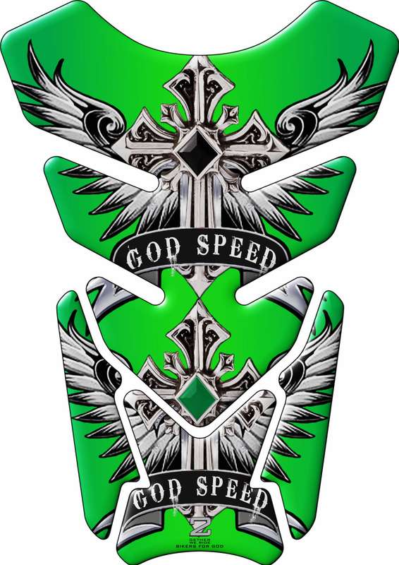 Motor Bike Tank Pad. Religious Range. God Speed Green. Universal Fit. Christian Motor Bike Tank Pad.