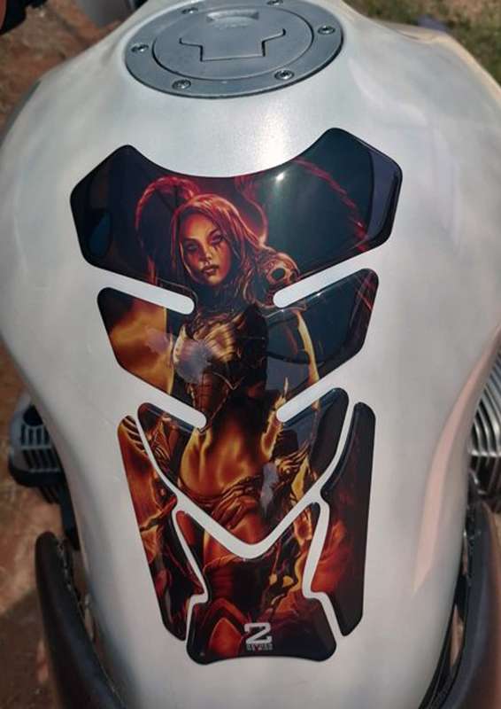Motor Bike Tank Pad .Yellow, Orange and Black Amazon Warrior with Angelic Wings. Universal Fit. A...