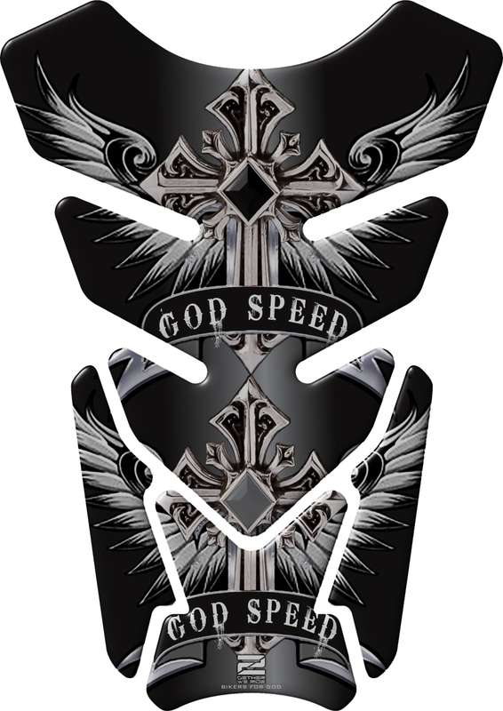 Motor Bike Tank Pad Protector. Religious Range. God Speed Black. Universal Fit. Christian Motor B...