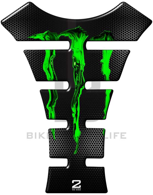 Universal Fit Green and Black Monster Tank Pad Protector. A Street Pad which fits most models.