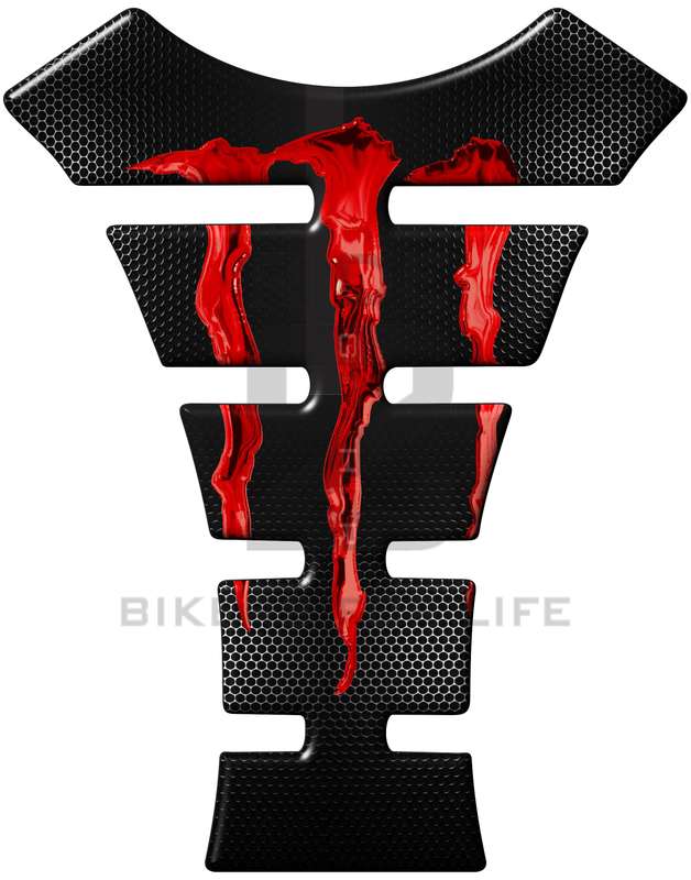 Universal Fit Red and Black Monster Bling Tank Pad Protector. A Street Pad which fits most models.
