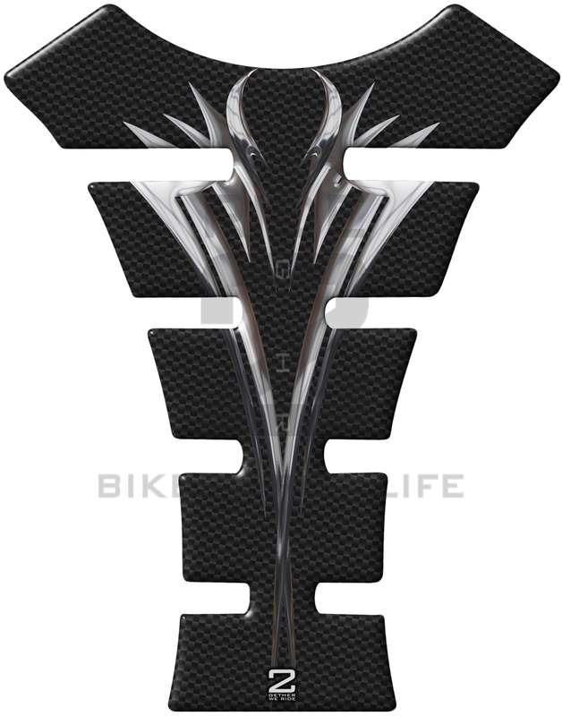 Universal Fit Black Carbon Fibre Chrome Pin Strip Motor Bike Tank Pad Protector. A Street Pad whi...
