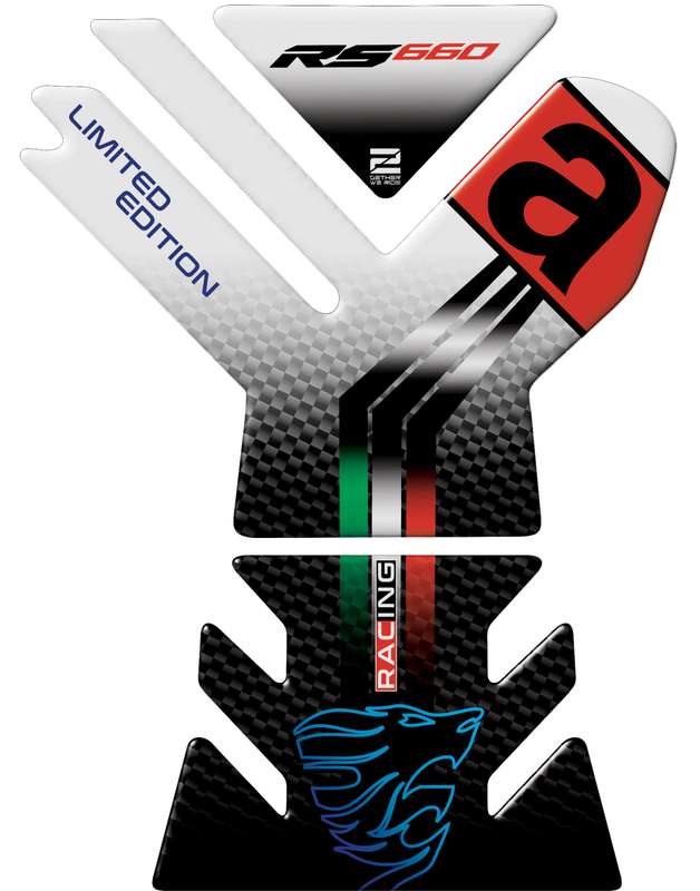 Aprilia  RS 660 Limited Edition Motor Bike Tank Pad . White, Blue and Black Carbon Fibre Universa...