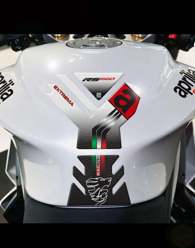 Aprilia  RS 660 Motor Bike Tank Pad . Extrema White and Black Carbon Fibre Universal Fit  Bike Ta...