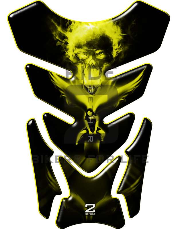 Universal Fit Yellow and Black Angelic She Rider with Skull Motor Bike Tank Pad Protector. A Stre...